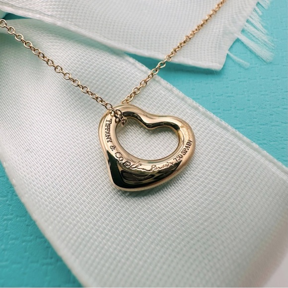 Tiffany & Co. 11 mm 18K Rose Gold Open Heart Necklace 16” with Packaging - Picture 4 of 10